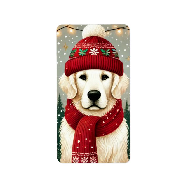 Golden Retriever in Festive Sweater - Cozy Christm Adressetikett (Framsidan)