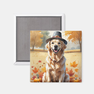 Golden Retriever in Höst löv Thanksgiving Art Magnet