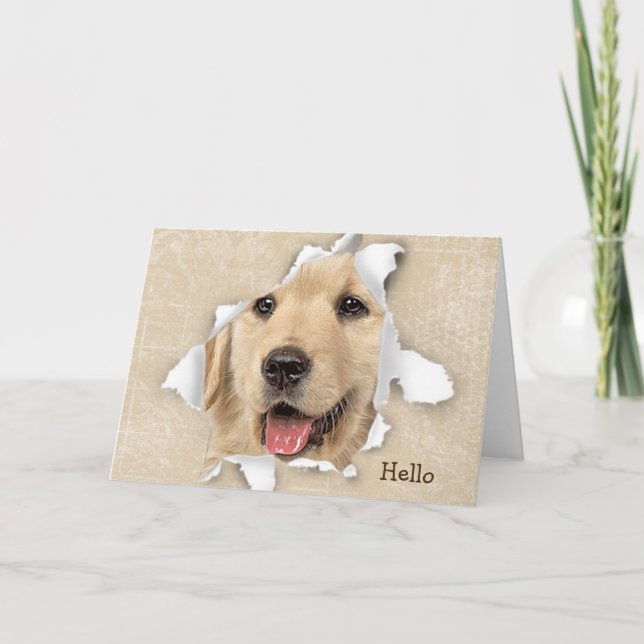 Golden Retriever in Papper Hål Hej Card Kort (Framsida)
