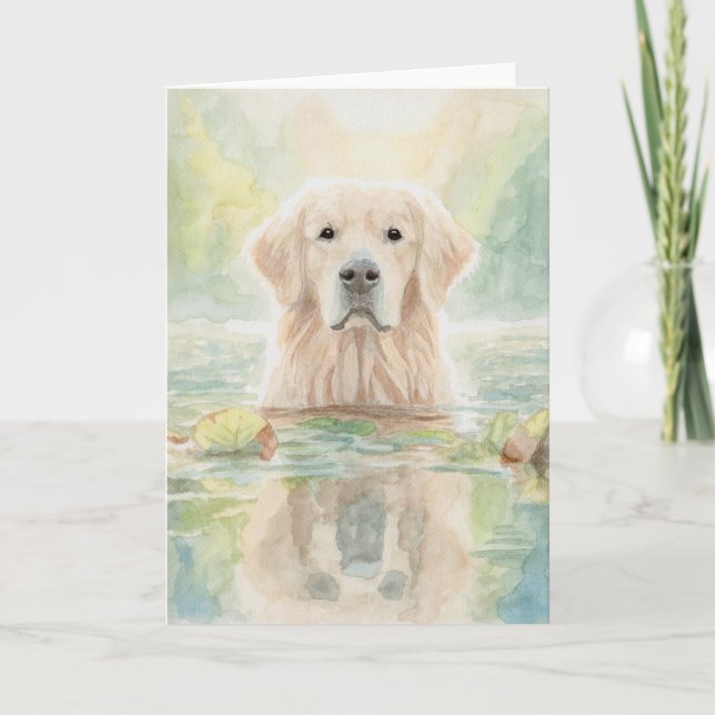 Golden Retriever in Pond Greeting Card Tack Kort (Framsida)