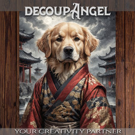 Golden Retriever in Red Kimono - Decoupage -