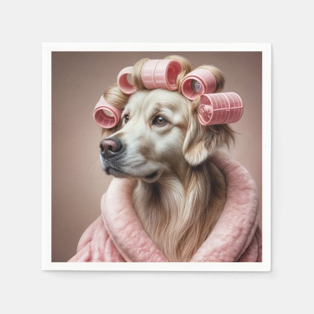 Golden Retriever in Rosa Hair Curlers Pappersservett (Framsidan)