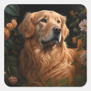 Golden Retriever in the Garden - Sticker Fyrkantigt Klistermärke