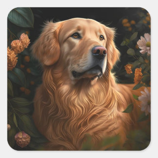 Golden Retriever in the Garden - Sticker Fyrkantigt Klistermärke