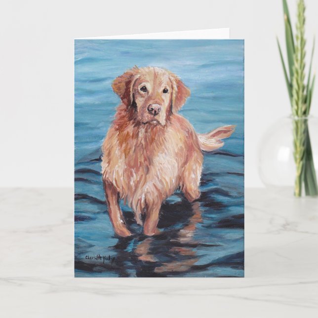 Golden Retriever in Vatten Hund Art Greeting Card Kort (Framsida)