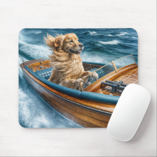 Golden Retriever in wooden Motor Boat Musmatta