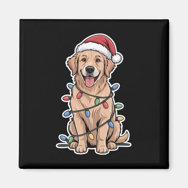 Golden Retriever inkapslad i julklapp Ljus Magnet (Framsidan)