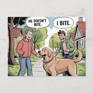 Golden Retriever Jag Biter Roligt Tecknad Vykort