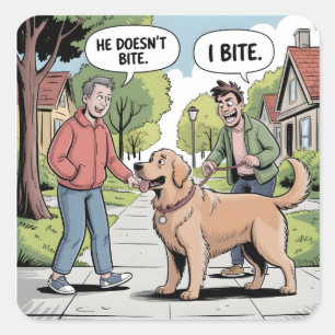 Golden Retriever Jag Bits Rolig Tecknad Film Fyrkantigt Klistermärke