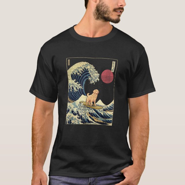 Golden Retriever Japansk Kanagawa Wave Funny Surfa T Shirt (Framsida)