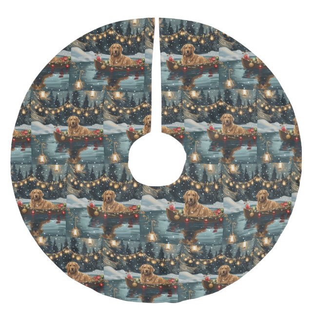 Golden Retriever - jul - festlig resa Julgransmatta Borstad Polyester (Framsidan)