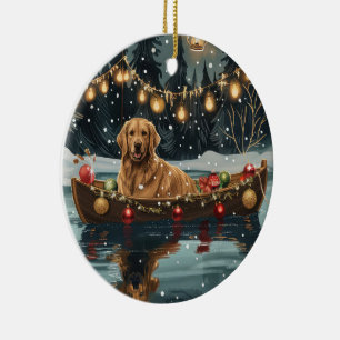 Golden Retriever Jul Festlig Resa Julgransprydnad Keramik