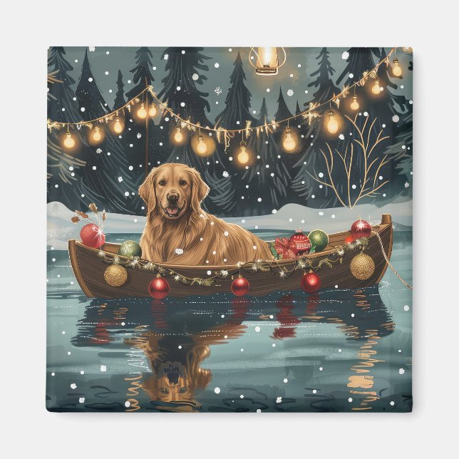Golden Retriever - jul - festlig resa Magnet (Framsidan)