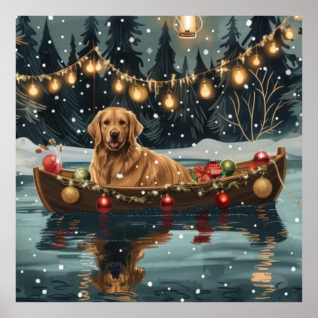 Golden Retriever - jul - festlig resa Poster (Framsidan)
