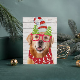 Golden Retriever jul Glass Hat Scarf Funny Julkort