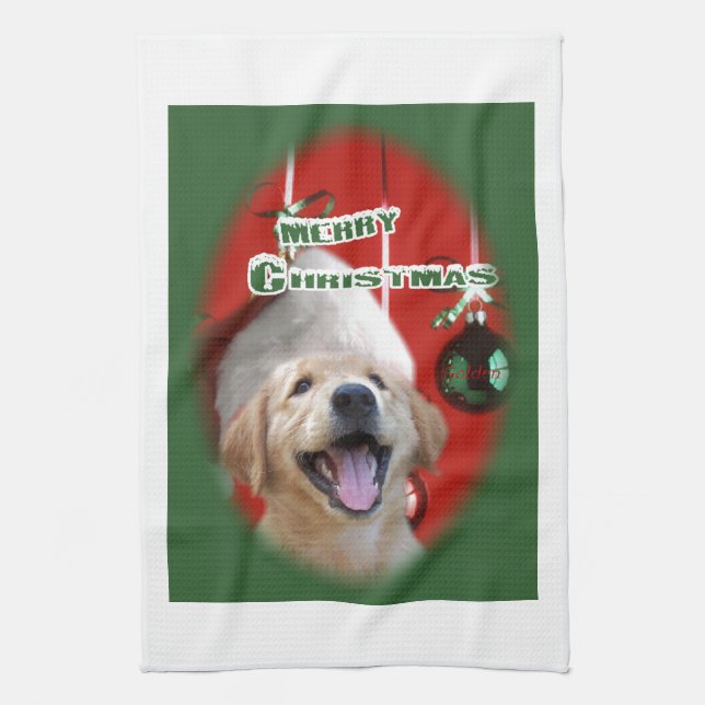 Golden Retriever-jul Kökshandduk (Vertikal)