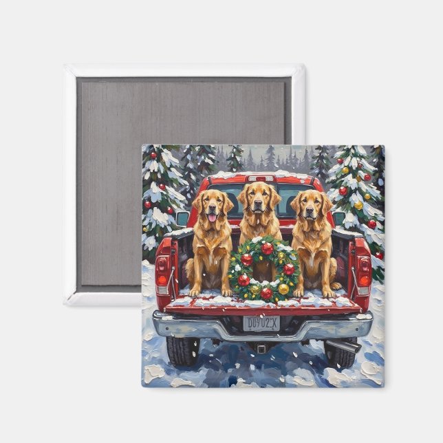 Golden Retriever Jul Röda Lastbil Holiday Magnet (Front/Back)