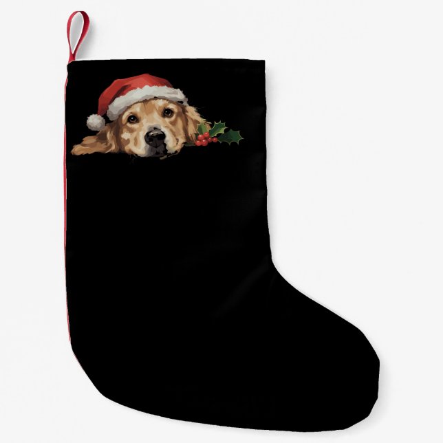 Golden Retriever jul Santa Hat Hund Julafton Liten Julstrumpa (Framsidan)