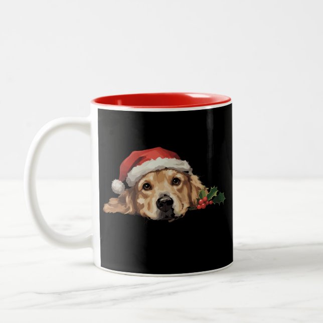 Golden Retriever jul Santa Hat Hund Julafton Två-Tonad Mugg (Vänster)