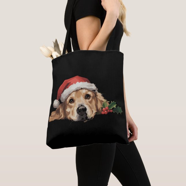 Golden Retriever jul Santa Hat Hund Julafton Tygkasse (Närbild)