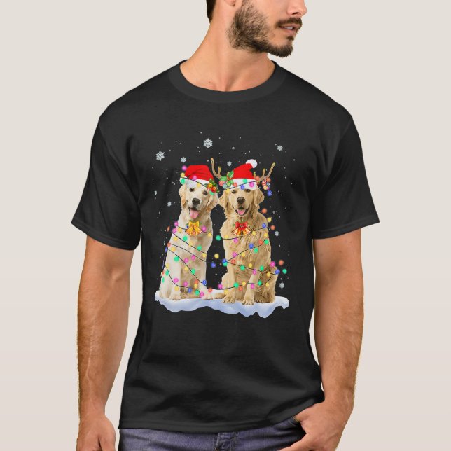 Golden Retriever jul Santa Hat Reindeer Ligh T Shirt (Framsida)