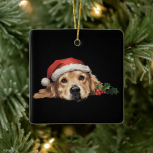 Golden Retriever jul Santa hatt hund jul Julgransprydnad Keramik
