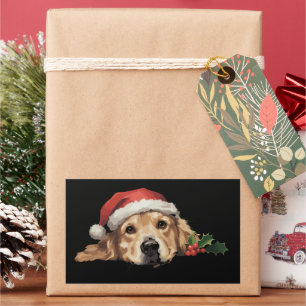 Golden Retriever jul Santa hatt hund jul Rektangulärt Klistermärke