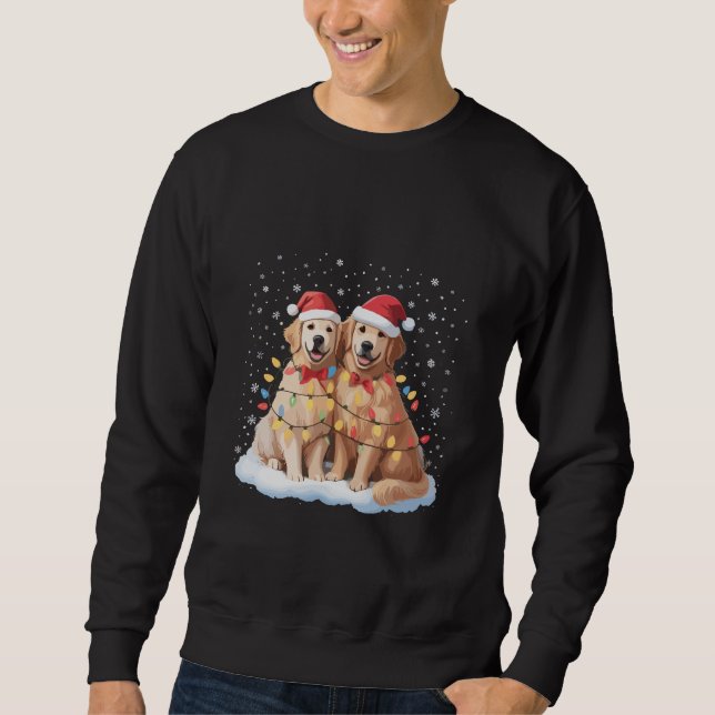Golden Retriever jul Santa hatt Ren  Lång Ärmad Tröja (Framsida)