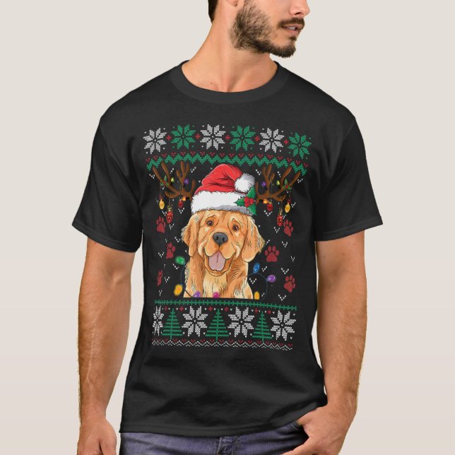 Golden Retriever jul Santa Reindeer Ugly Swe T Shirt (Framsida)