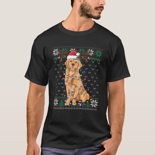 Golden Retriever-jul, Ugly Sweater Rolig hund T Shirt (Framsida)