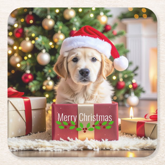 Golden Retriever jul Underlägg Papper Kvadrat (Framsidan)