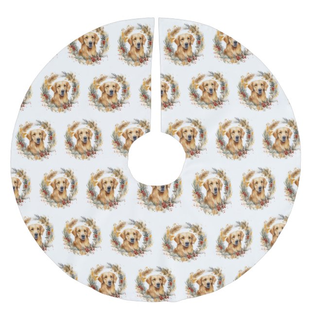 Golden Retriever jul Utandning Festive Valp Julgransmatta Borstad Polyester (Framsidan)