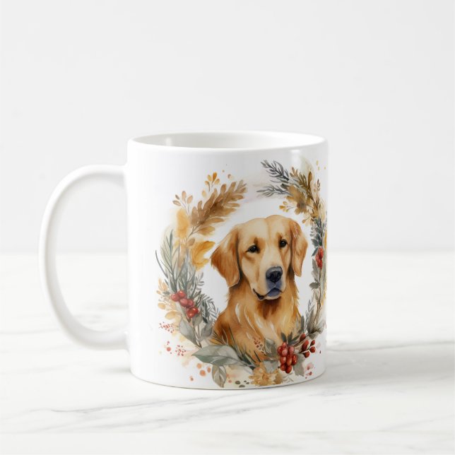 Golden Retriever jul Utandning Festive Valp Kaffemugg (Vänster)