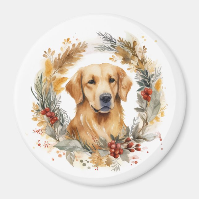 Golden Retriever jul Utandning Festive Valp Magnet (Framsidan)
