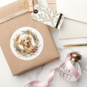Golden Retriever jul Utandning Festive Valp Runt Klistermärke