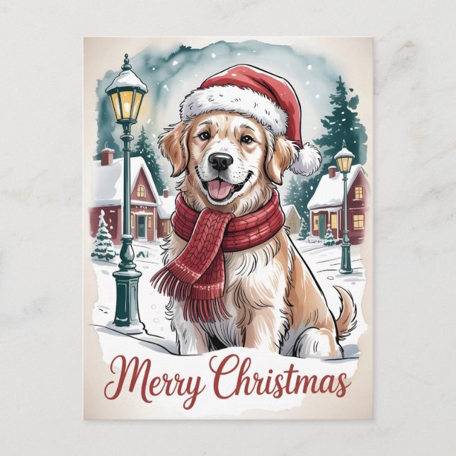 Golden Retriever Jul Vykort (Framsida)