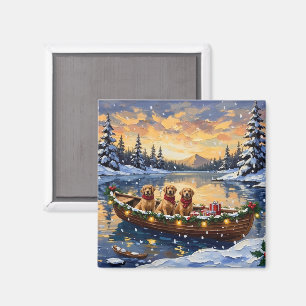 Golden Retriever Julbåt Holiday Magnet