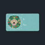 Golden Retriever-julet Adressetikett<br><div class="desc">Illustration av en hund för guldutvinning i en dekorerad julkrans.</div>
