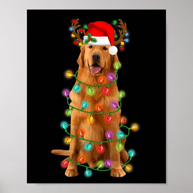 Golden Retriever Julgran Ljus Pajama Hund Poster (Framsidan)