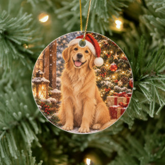 Golden Retriever julgransprydnad Santa hatt hund Keramik