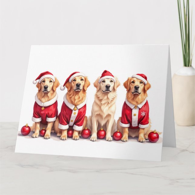 Golden Retriever julklänning tomtehatt Kort (Framsida)