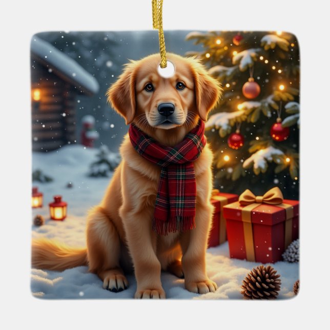 Golden Retriever Julkonst Julgransprydnad Keramik (Framsida)