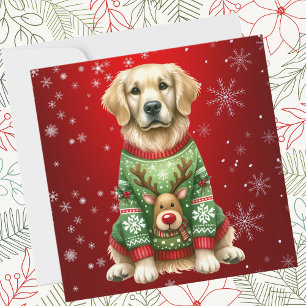 Golden Retriever Julsötare på Röd Julkort