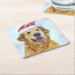 Golden Retriever, jultomtehatt Anpassningsbar Text Underlägg Papper Kvadrat<br><div class="desc">En söt uppsättning underlägg med en vattenfärgad återgivning av en Golden Retriever med en julhatt. Du kan också ersätta med ett eget foto. Lägg till texten som du vill anpassa. Perfekt för Golden Mammor/Pappor och hundälskare.</div>