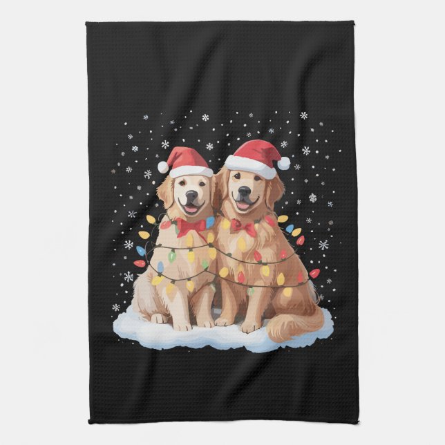 Golden Retriever jultomten Hat Reindeer Kökshandduk (Vertikal)