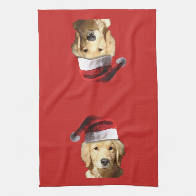 Golden Retriever Jultomten Kökshandduk (Vertikal)