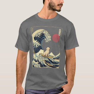 Golden Retriever Kanagawa Japansk Surfing Våg bo T Shirt