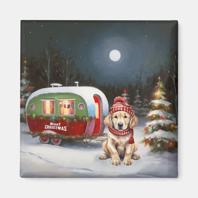 Golden Retriever Karavan Juläventyr Magnet (Framsidan)