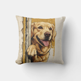 Golden Retriever Kikar In Genom Dörr Kudd Kudde