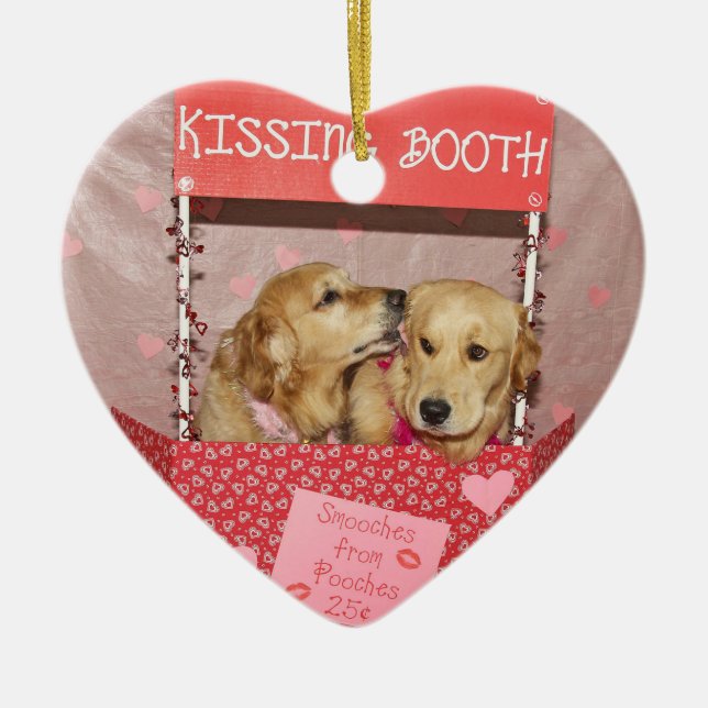 Golden Retriever Kissing Booth Julgransprydnad Keramik (Framsidan)